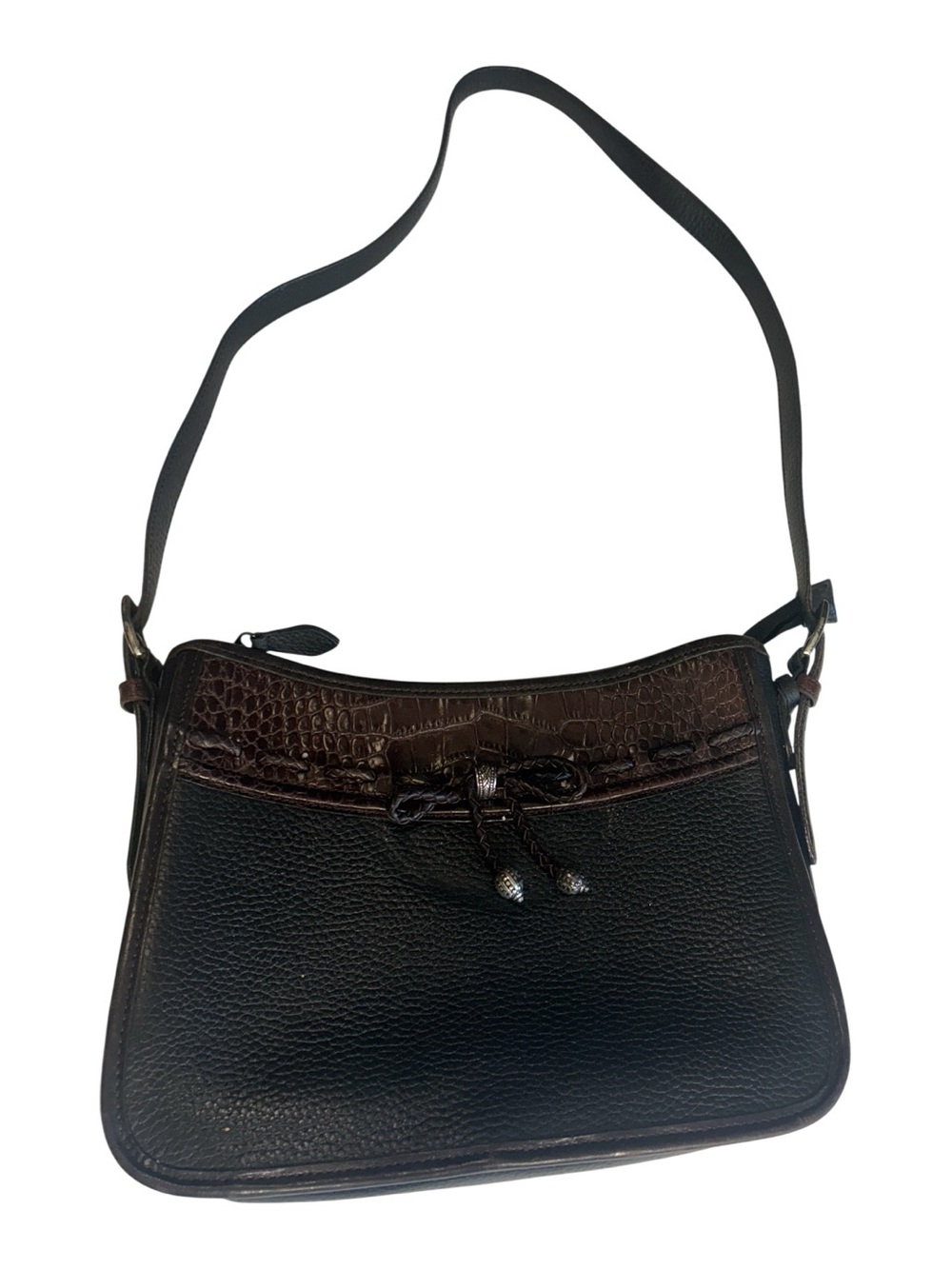Brighton Black & Brown Croc Embossed Leather Bag Hobo Purse Western Boho VTG
